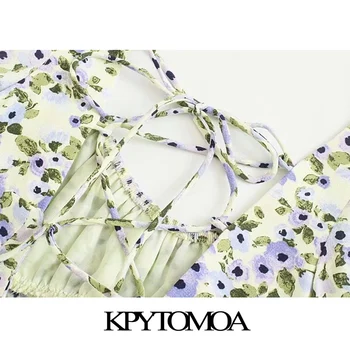 KPYTOMOA Femei 2021 Moda Chic Floral Print Ciufulit Rochie Mini Vintage Puff Maneca cu Fermoar Lateral Rochii de sex Feminin Mujer
