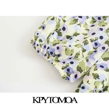 KPYTOMOA Femei 2021 Moda Chic Floral Print Ciufulit Rochie Mini Vintage Puff Maneca cu Fermoar Lateral Rochii de sex Feminin Mujer