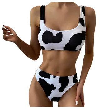 2021 Vaca de Imprimare Sport Push-Up Bandeau Bikini Căpăstru Sexy Femei costume de Baie cu Talie Înaltă Costume de baie Femei Costum de Baie pe Plajă Purta #T2G