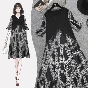 M-5XL femei, plus dimensiune print vintage rochie lunga 2021 dantela Mozaic scurt maneca v gat Office casual, rochii de sex feminin vestido