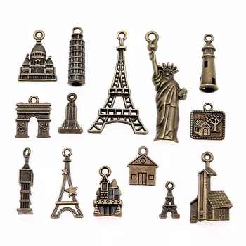 10buc Farmece Clădiri Celebre Eiffel, Statuia Libertății Opera Big Ben Constatările de Bijuterii Placat cu Bronz Far Farmec