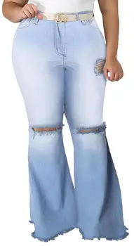 Plus Dimensiune Blugi Rupti pentru Femei Boot Cut 2021 Flare Pantaloni de Moda Genunchi Găuri Elastic Slim Denim Pantaloni Mari Sexy Casual
