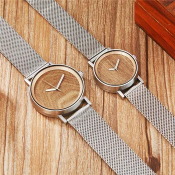 Conceptul Lemn Ceas Bărbați Femei Lemn Ceasuri Iubitor Cuplu ceas bandă de Oțel cuarț ceas