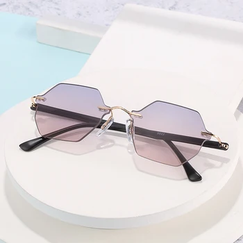 DECI&EI Ins de Moda Populare Poligon ochelari de Soare pentru Femei Brand Designer de Epocă fără ramă Gradient de Ochelari de Nuante UV400 Bărbați Ochelari de Soare