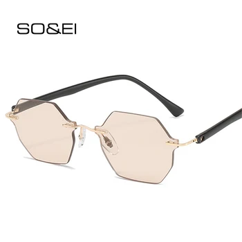 DECI&EI Ins de Moda Populare Poligon ochelari de Soare pentru Femei Brand Designer de Epocă fără ramă Gradient de Ochelari de Nuante UV400 Bărbați Ochelari de Soare