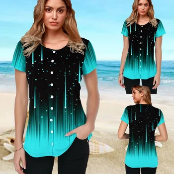 Femei Bluza Halat Femme cu Mânecă Scurtă Noapte Înstelată Butonul de Imprimare de Până Ombre Tricou Plus Dimensiune XS-8XL
