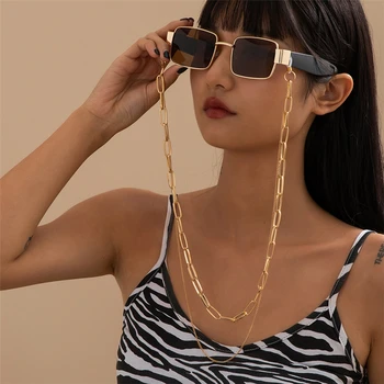 Hip Hop Multi-strat de ochelari de Soare Lanț de Curea Curea de Gât Gros Lanț de Metal Pentru Ochelari Moda Bijuterii Femei