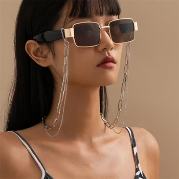 Hip Hop Multi-strat de ochelari de Soare Lanț de Curea Curea de Gât Gros Lanț de Metal Pentru Ochelari Moda Bijuterii Femei