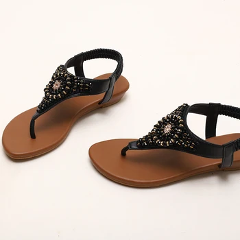 Flip-toe sandale Femei Plat 2021 noua moda de vara paiete cu margele stras Roman în aer liber, plajă, sandale sandale