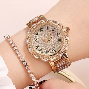 Runda Femei Ceas 2020 Brand de Lux Ceas de Aur Doamnelor Ceasuri de Cristal Femei Cuarț Ceasuri pentru Femei de Moda Ceasuri de mana