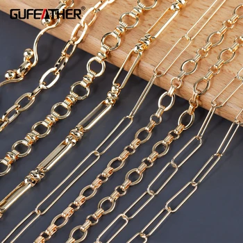 GUFEATHER C202,lanț de bricolaj,placat cu aur de 18k,cu 0,3 microni,cupru metal,diy brățară colier realizate manual,lant,bijuterii,1m/lot