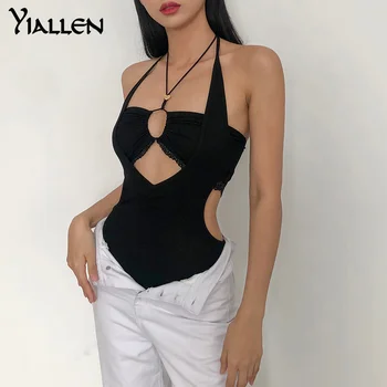Yiallen Haine De Vară Pentru Femei Top Cu Bretele Agățat De Gât Ștreangul Gol Sexy Deschide Buric Slim De Slabit Body Femei 2021