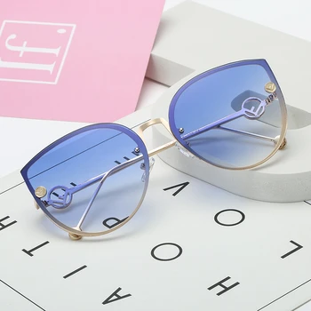 Ochi de pisica ochelari de Soare Femei 2021 Metalice de Lux de Brand Designer de Petrecere Doamnă Epocă fără ramă Gradient de Ochelari de Soare Pentru Femei UV400