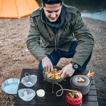 Portabil Picnic Set Tacamuri Camping Vase Kit De Gătit În Aer Liber Tigaie Oală De Camping Echipament De Călătorie Drumeții Cu Rucsacul În Spate