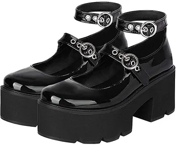 2021 Noi Catarama Inima Gothic Lolita Pantofi Pentru Femei Din Piele De Brevet Negru Platforma Indesata Toc Femei Pompe Japonez Harajuku