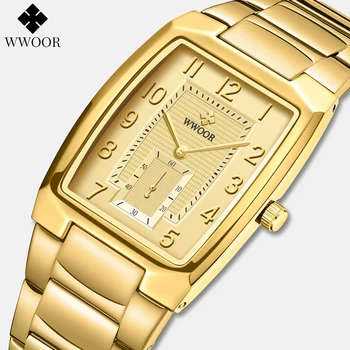 WWOOR 2021 Design Fashion Mens Ceasuri de Top de Brand de Lux Impermeabil Ceas Plin Aur de Oțel Pătrat Ceas de mână pentru Bărbați Relogio Masculino