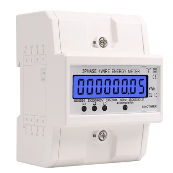 Șină Din 3 Faza 4 Sârmă Electronice Watt Consum de Energie Contor de Energie Wattmeter kWh 5-80A 380V AC 50Hz Iluminare din spate LCD Display