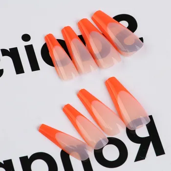 Orange Extra Lungi Sicriu Apăsați Pe Unghii Cu Adeziv Sticker Nunta Clar Nud Unghii False Cu Design Artificiale Lange Nep Nagels