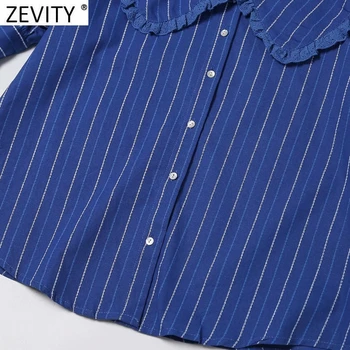 ZEVITY Femei Vintage Bluza cu Dungi de Imprimare Tricouri Femei Peter Pan Guler de Dantelă Decor Chic Office Femininas Blusas Topuri LS9302