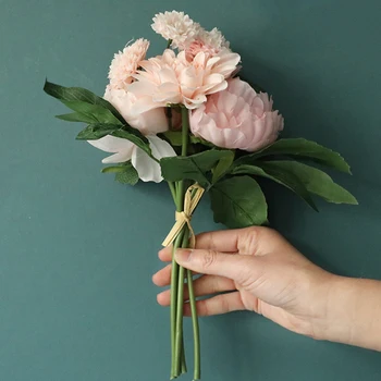 Buchet de mireasa trandafiri Dahlia Flori Artificiale care se Încadrează în Mișcare False Frunze de Flori de Mireasa care Deține Flori de Nunta Decor Acasă