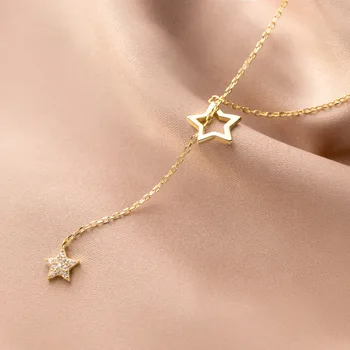 VREI Real de Argint 925 Moda coreeană Romantic Gol Steaua Link-ul Lanț Clavicula Colier pentru Femei Bijuterii de Nunta Cadou