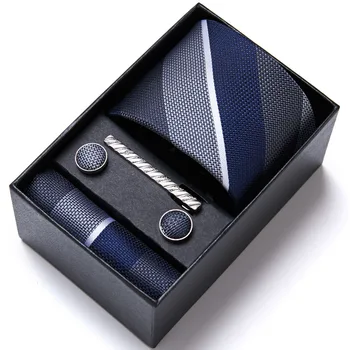 Transport Gratuit Nou Cravată Argintie Moda Geometrice Cravata Matase, Cravate Pentru Bărbați Stil De Afaceri Cravată Set Cadou Cutie De Ambalare