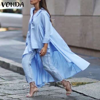 Toamna Tricouri Solid Bluze Femei Bluze VONDA 2021 Sexy V-Neck Maneca Lunga Petrecere Topuri Femeile Boem Blusas S-