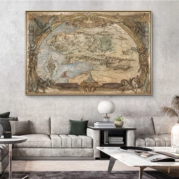 Harta lumii Panza Pictura Westeros și Essos Comori de Artă Postere si Printuri de Perete Panza de Imprimare Imagini de Decorare Camera de zi