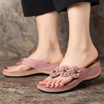 Nouă Femei Sandale De Vară Floare De Epocă Femei Papuci Wedge Flip-Flop-Uri De Sex Feminin Sandale Cu Platforma 2021 Casual, Papuci De Femei Pantofi