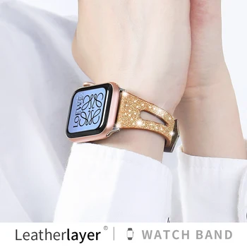 Diamant Flash Bandă de piele Pentru Apple Watch 42mm 44mm Strălucitoare Glitter pentru Femei Brățară de Curea pe iWatch Seria 6 5 4 3 21 SE 38mm 40mm
