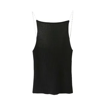 Franceză Perla Sling Backless Exterior partea de Sus Culoare Solidă Tricot Vesta Sexy Nit Topuri Rezervor de Tricotat Camis Fata de sex Feminin QZS9