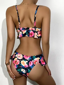 2021 Femei Florale Imprimare de costume de Baie Bikini Seturi Sexy Zburli Sutien Top Brazilian Chilotei Slip costum de Baie 2 Piese Costum de Baie