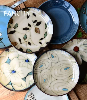 FANCITY Japoneză creative cuptor ceramice glazurate tacamuri de mână-pictat flori plat placa friptura dim sum placa de produse alimentare de vest placa