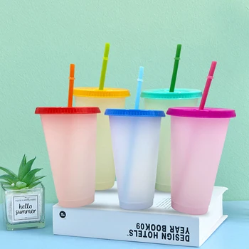 Schimbare culoare Reutilizabil Rece Cupe, Pahar de Plastic Cu Capac Și Pai pahar Rece, Cadouri de Craciun, 710ML