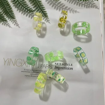 Inele 2021 Tendință de Bijuterii de Vară Drăguț Geometrice Rotunde Transparente Colorate Rășină Acrilică Smiley Dragoste Inel pentru Femei Fete
