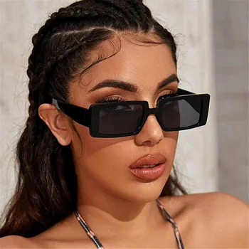 Trendy Dreptunghi ochelari de Soare Femei UV400 Obiectiv Eyewears Negru Gros Cadru Moda anilor ' 90 Cool Ochelari de Soare Nuante de sex Feminin Dropship