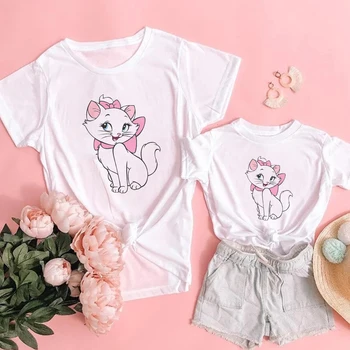 Rece Vrac Femei Tricou Casual Marie Cat de Imprimare Anime pentru Copii T-Shirt Disney pisicile aristocrate Mami și cu Mine Famliy Topuri Arata Tee