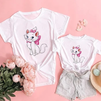 Rece Vrac Femei Tricou Casual Marie Cat de Imprimare Anime pentru Copii T-Shirt Disney pisicile aristocrate Mami și cu Mine Famliy Topuri Arata Tee