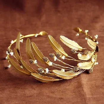 Retro stil Baroc Coroană de Nunta Mireasa Frizură banda de Susținere Accesorii de Par Aur Frunze Diadema de Aur de Bijuterii de Epocă Coroane MAEA99