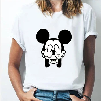 Disney Kawaii Amuzant tricou Mickey Minnie Femei O-Gât Art Personalitate Maneci Scurte de Desene animate de Imprimare Casual, Haine Supradimensionate