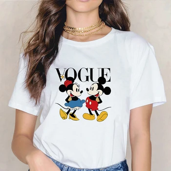 Disney Kawaii Amuzant tricou Mickey Minnie Femei O-Gât Art Personalitate Maneci Scurte de Desene animate de Imprimare Casual, Haine Supradimensionate