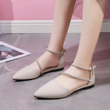 Vara Noi Subliniat Toe Sandale pentru Femei din piele de Cristal a Subliniat Deget de la picior Plat Sandale de Curea Cataramă de Nunta pentru Femei Sandale vc285