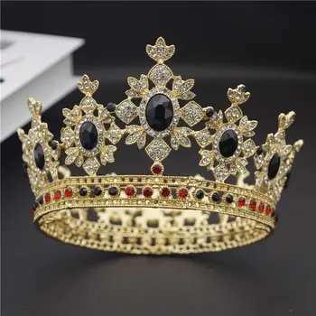 Mireasa, Diadema De Aur De Cristal Negru, Royal Regina King Concurs De Nunta Coroana De Mireasa, Diademe, Bijuterii De Păr Accesorii