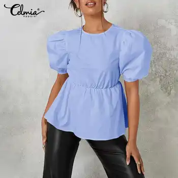 Femei de Moda Puff Maneca Bluza Celmia Strada de Vara Topuri Culoare Solidă Vrac Bluze Casual, O-neck Tunic