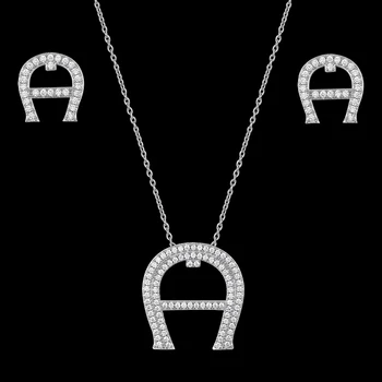 Vankeliif Simplu colier și cercei pentru femei set de bijuterii zircon micro-încrustat scrisoare Un clasic popular bijuterii