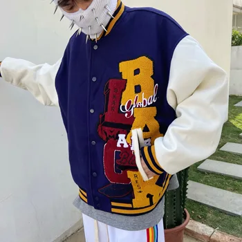 Baseball Jacket Mens Hip Hop Harajuku Streetwear-A Lovit Cu Blană De Culoare Scrisoare Mare De Patch-Uri De Sex Masculin Retro, High Street Cuplu Jacheta Bomber