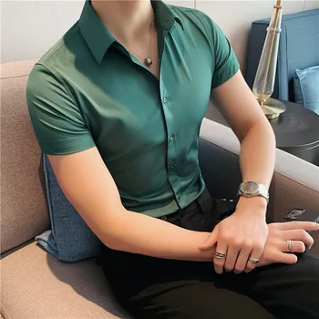 Mici Asiatice Dimensiune Moda De Vara Noi Mens Tricou Coreea De Stiluri Maneca Scurta Slim Fit Verde Galben Alb Sociale Casual, Camasi