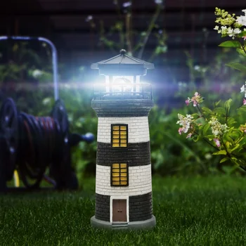 Rășină LED Far Lumina Solara Rotating Beacon Tower Lampa Pentru Acasă în aer liber, Balcon Grădină Curti de Iluminat Decorative