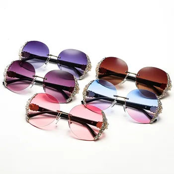 De lux fără ramă cu Diamante ochelari de Soare 2021 Femei pline de culoare de Lentile de Ochelari de Soare Shades Ochelari de Doamna Designer de Brand Chic de Ochelari de soare UV400
