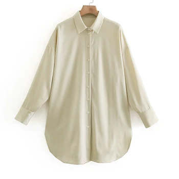 2021 stil occidental guler Bej Satin textura mult timp liber casual pentru femei de primăvară și de toamnă de moda camasa Bluza